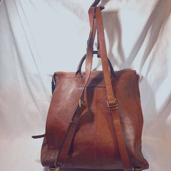 Fossil Brown/Camel Leather Backpack-Adjustable Strap-Phone Drop Pocket-Clean - Picture 8 of 15